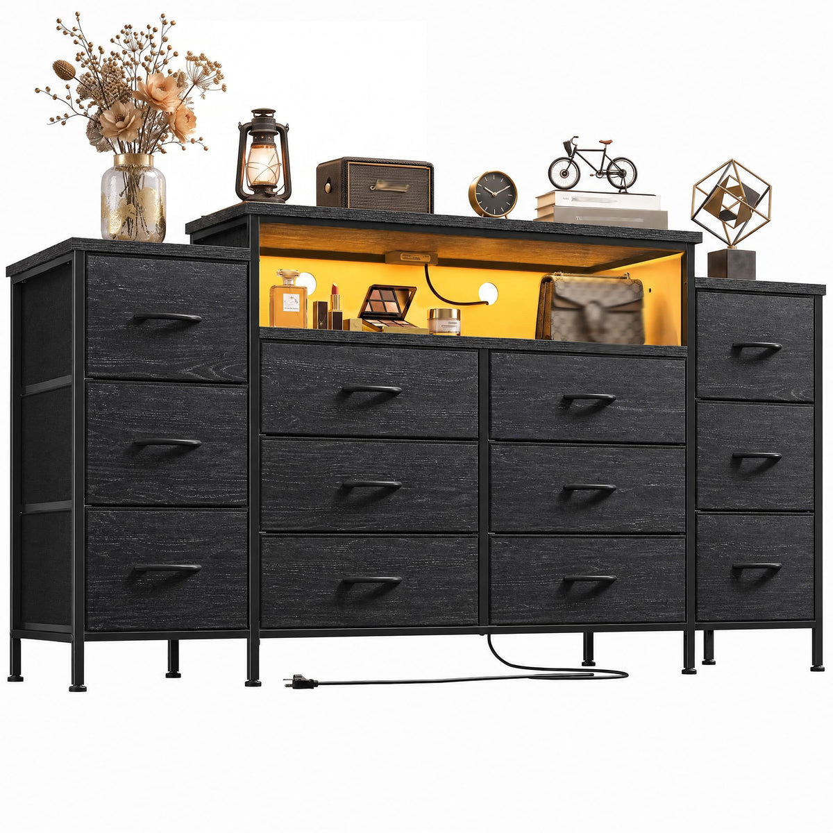 12 Drawer Dresser with LED Lights and Charging A5013