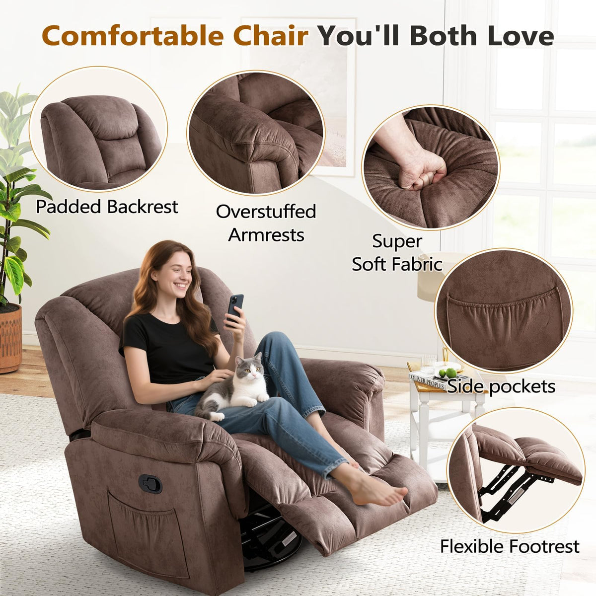 Oversized Manual Swivel Rocker Recliner Chair R3426