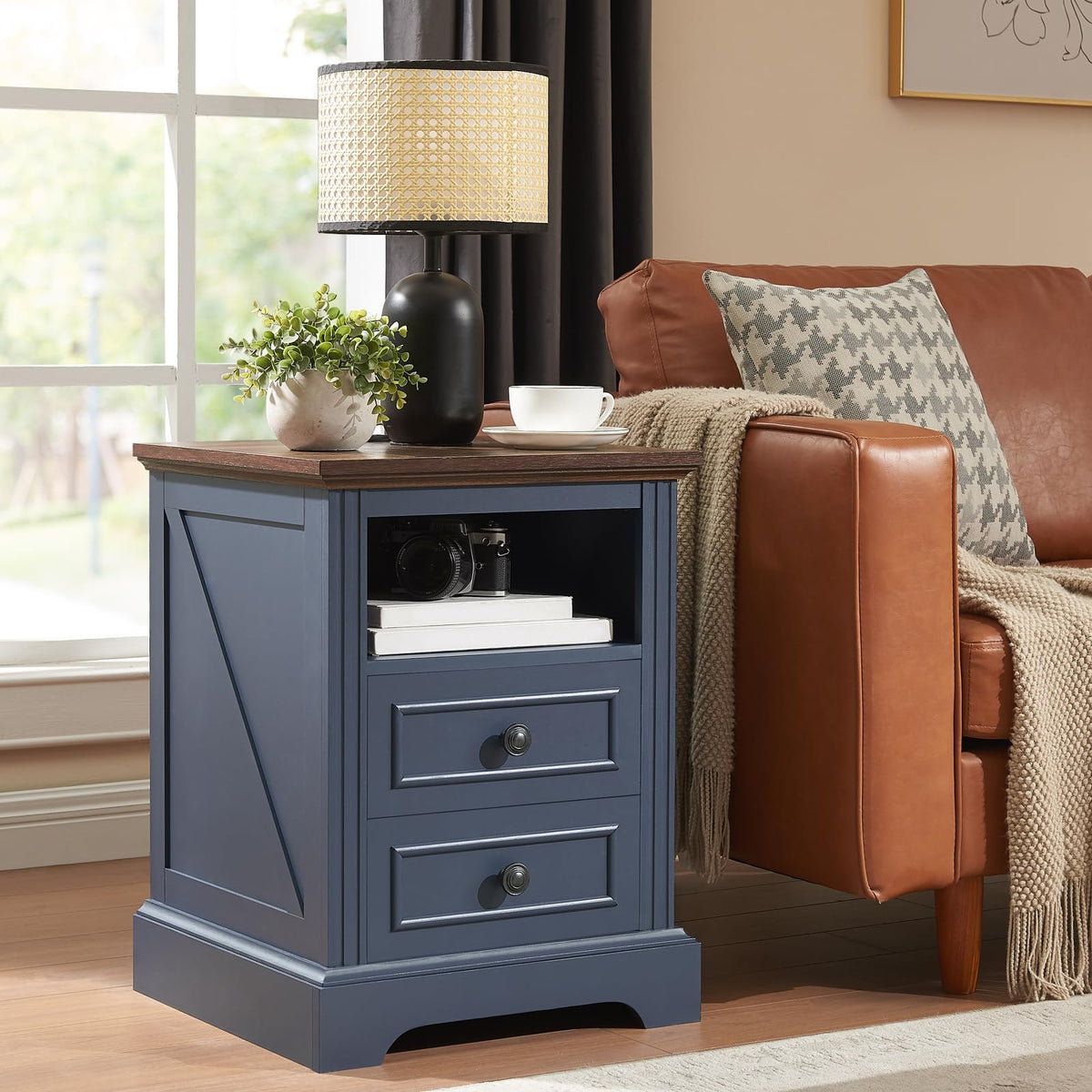 Blue 2 Drawer Nightstand with Charging Station Z26796