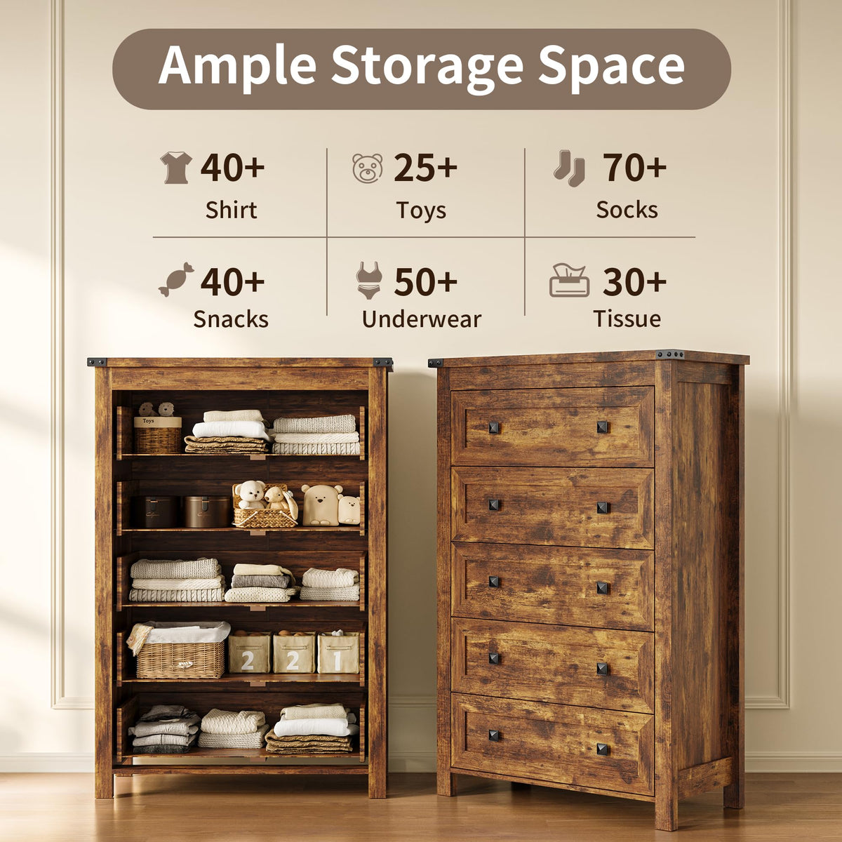 45.5" Tall 5-Drawer Brown Dresser Z2325