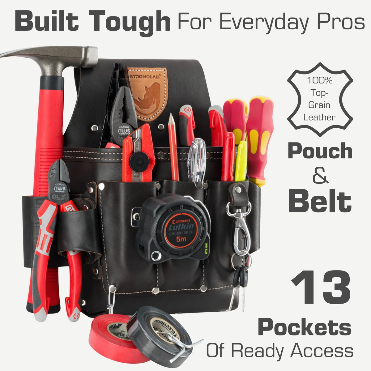 13-Pocket Top-Grain Leather Electricians Tool Belt P384263