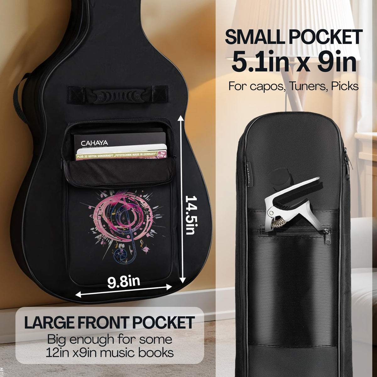 Soft Water Resistant Padded Guitar Gig Bag with Shoulder Straps and Pockets W837945