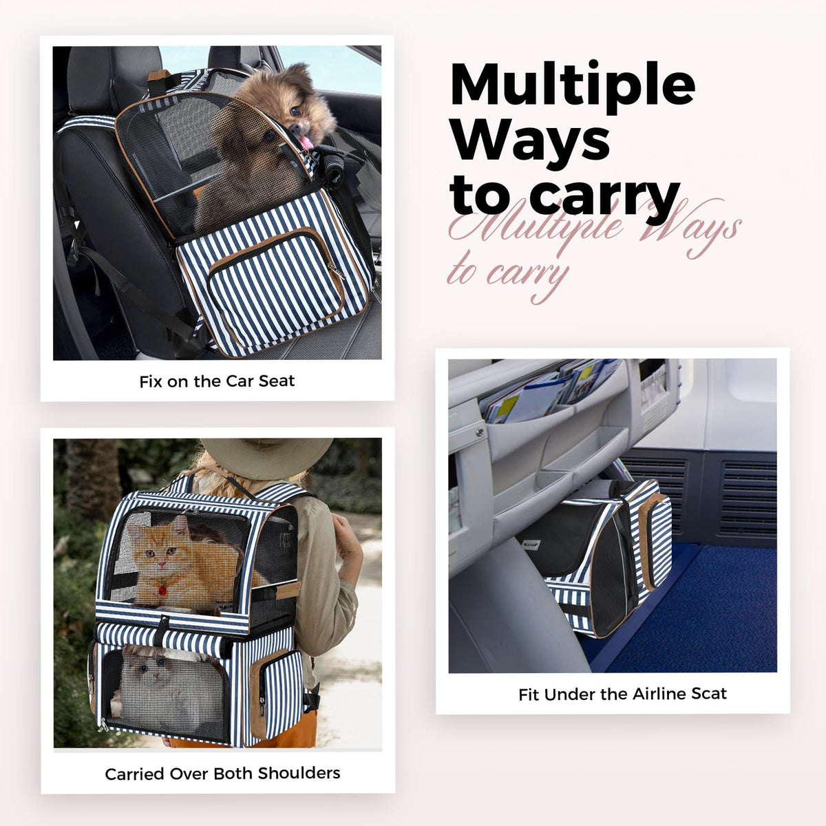 Double Cat Backpack Carrier for 2 Cats Blue Striped L43534