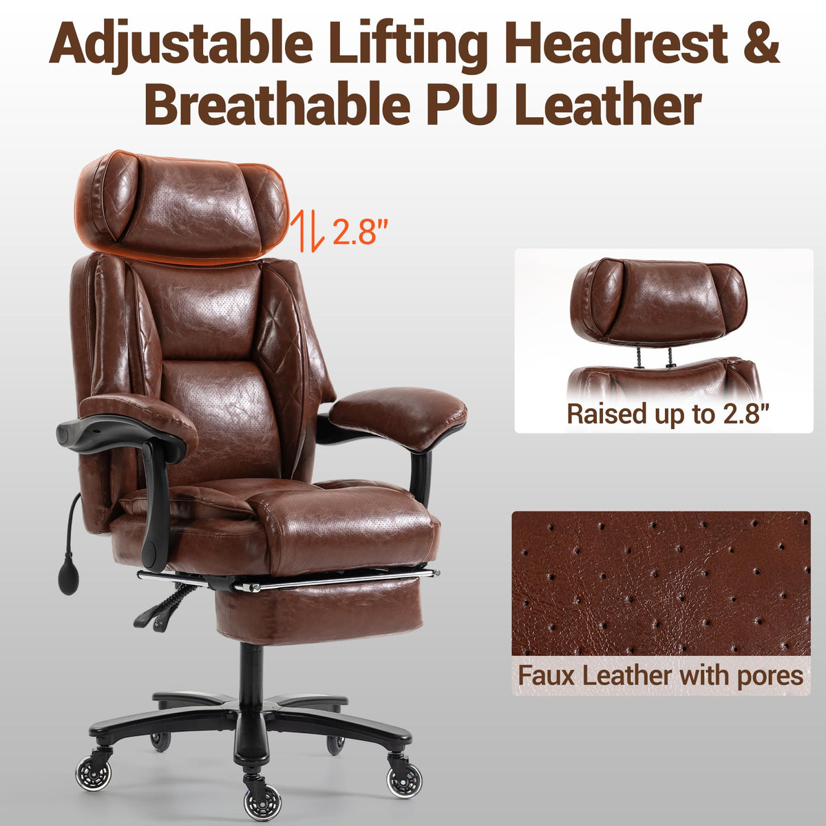 Big and Tall Executive Office Chair with Footrest, Brown N366