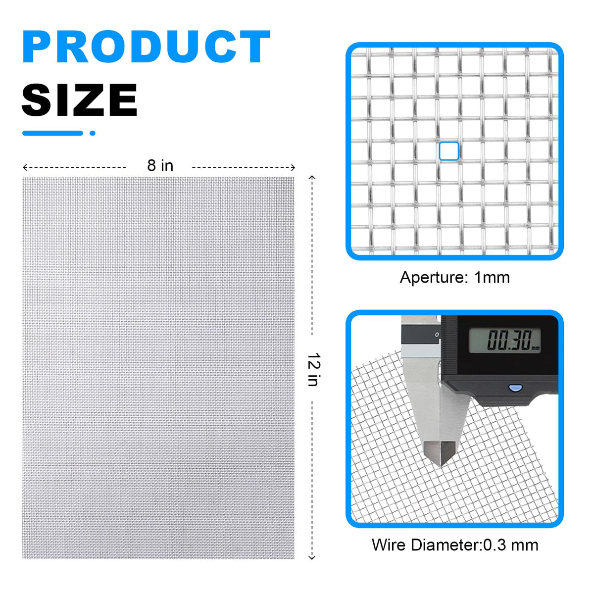 12×8 Inch 20 Mesh 304 Stainless Steel Wire Mesh Screen W1950
