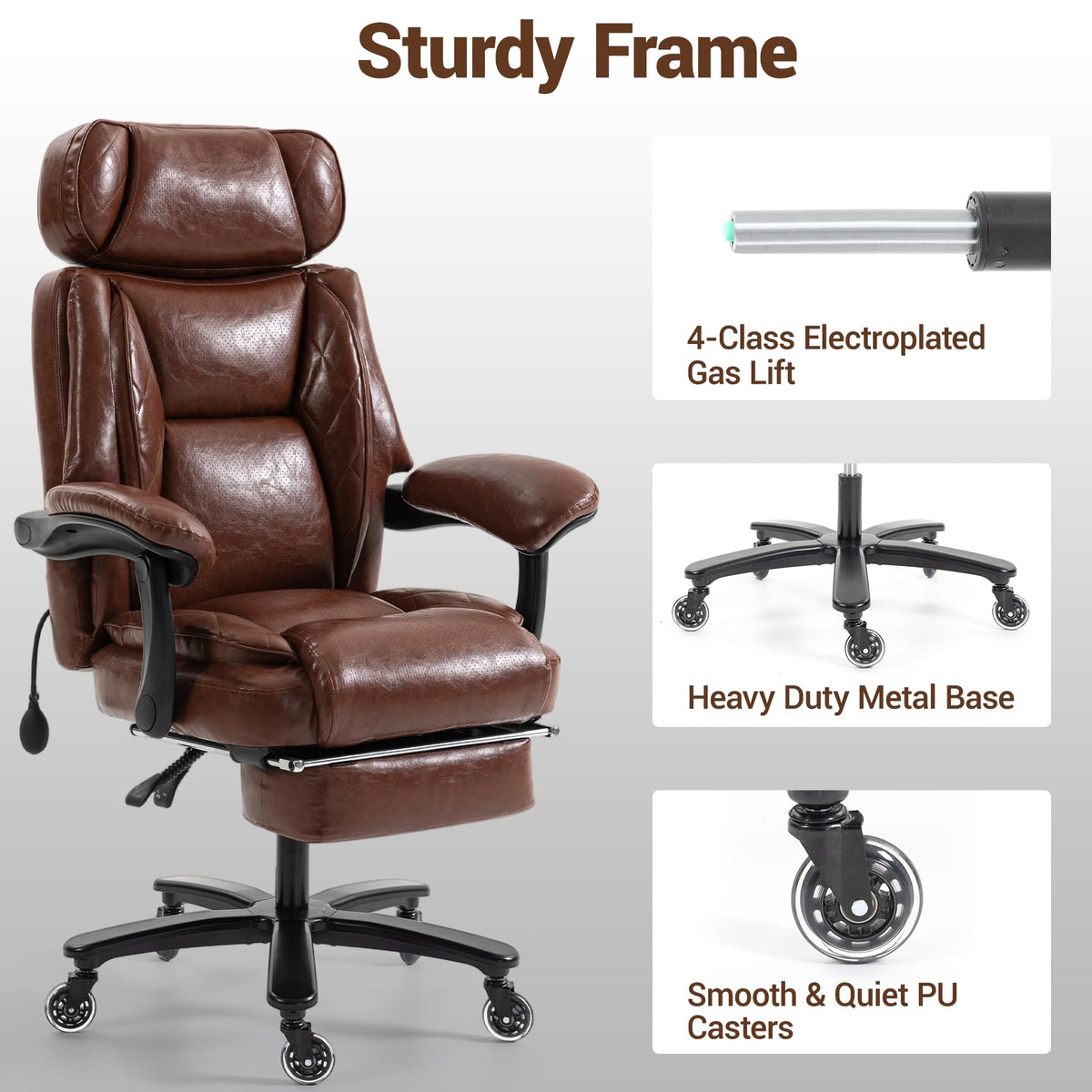 Big and Tall Executive Office Chair with Footrest, Brown N366