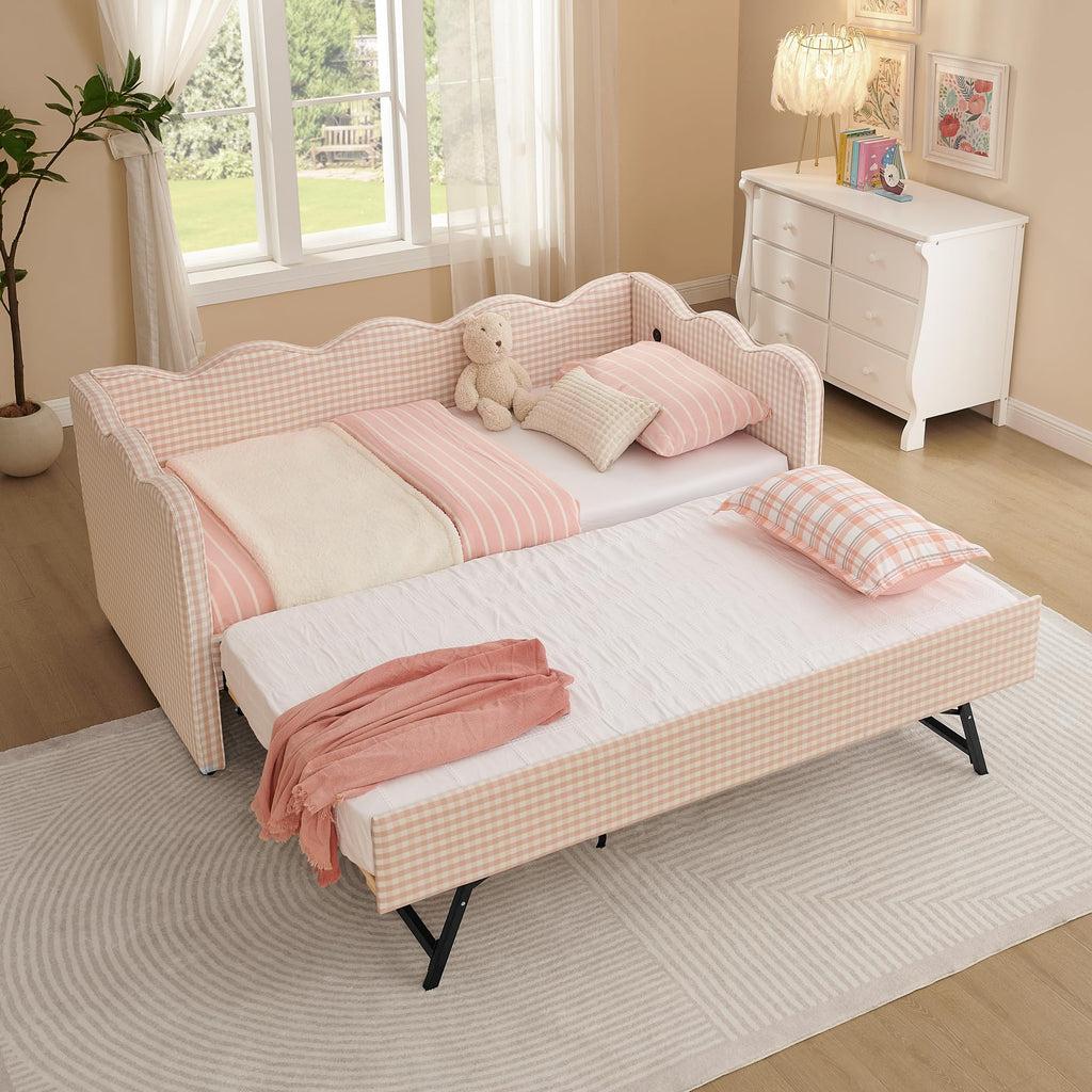 Pink Linen Upholstered Daybed X51992
