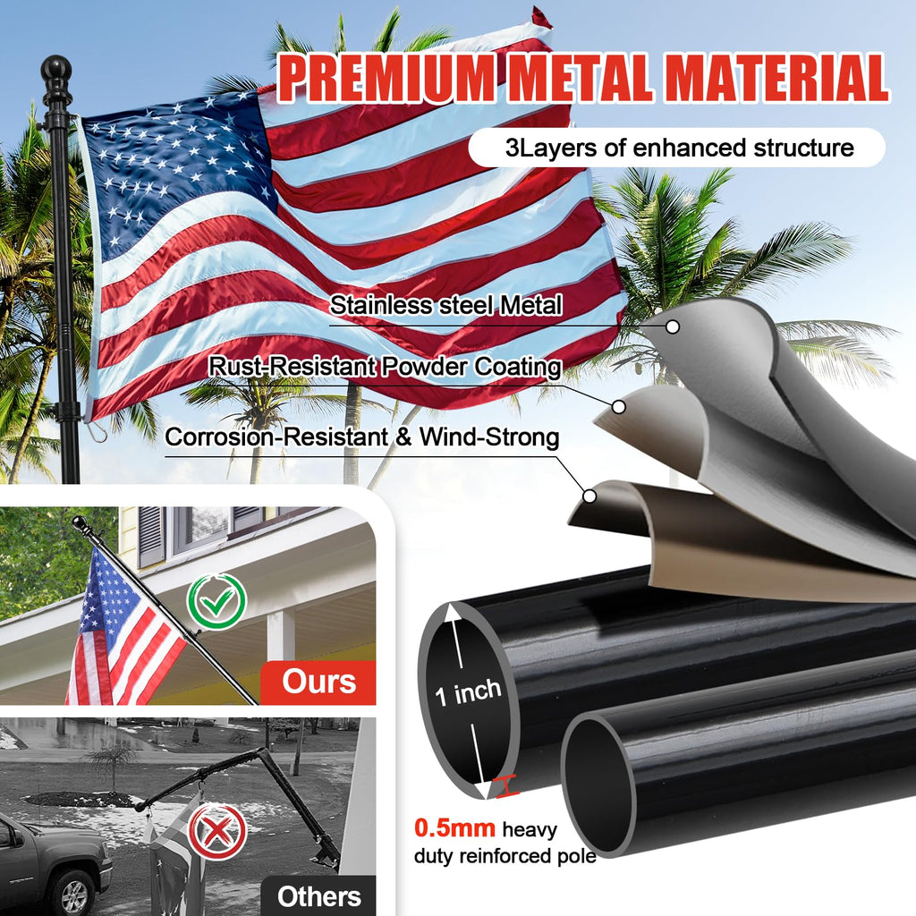 6FT Heavy Duty Tangle Free Flagpole Kit with 4x6FT Embroidered US Flag B152