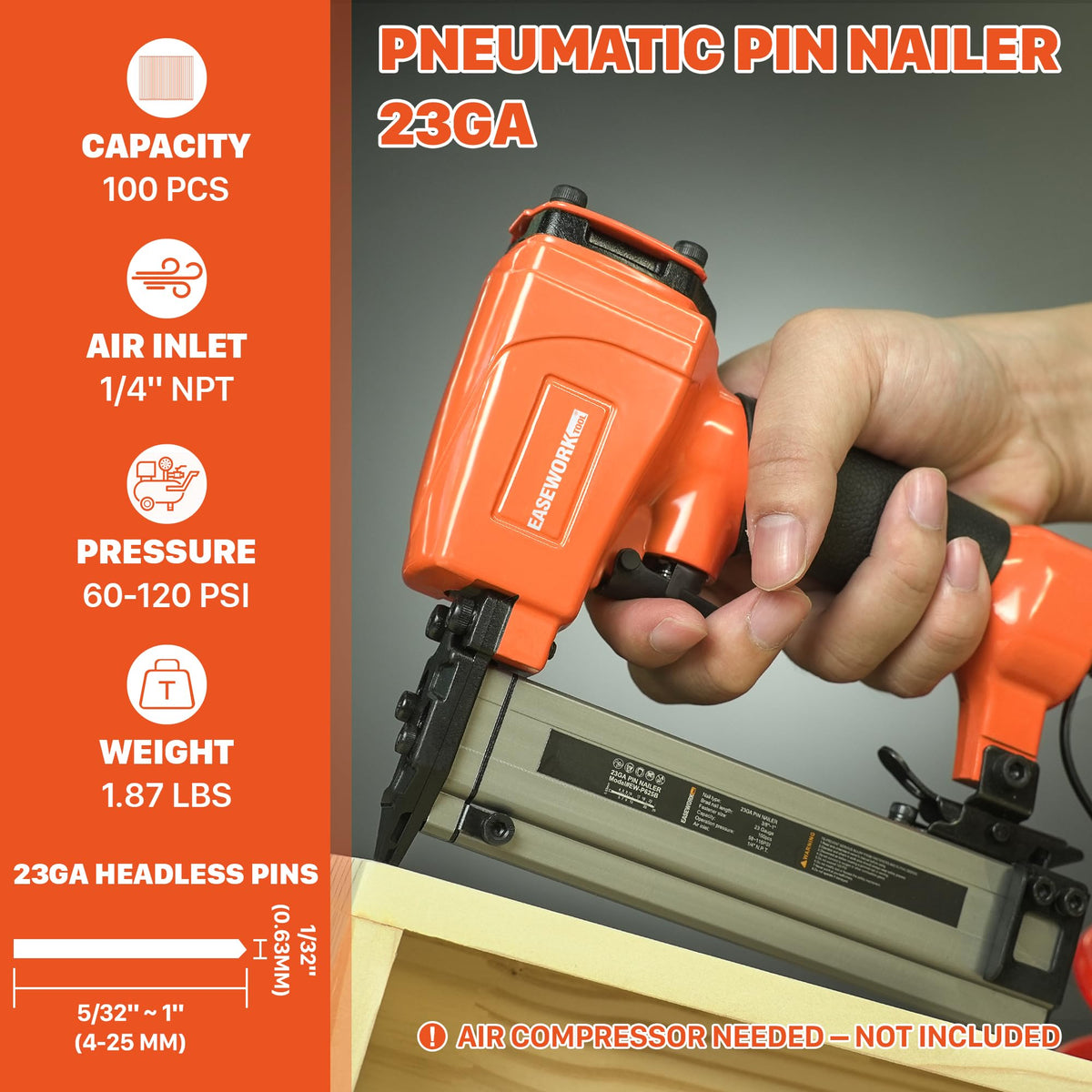 23 Gauge Pneumatic Pin Nailer W25834