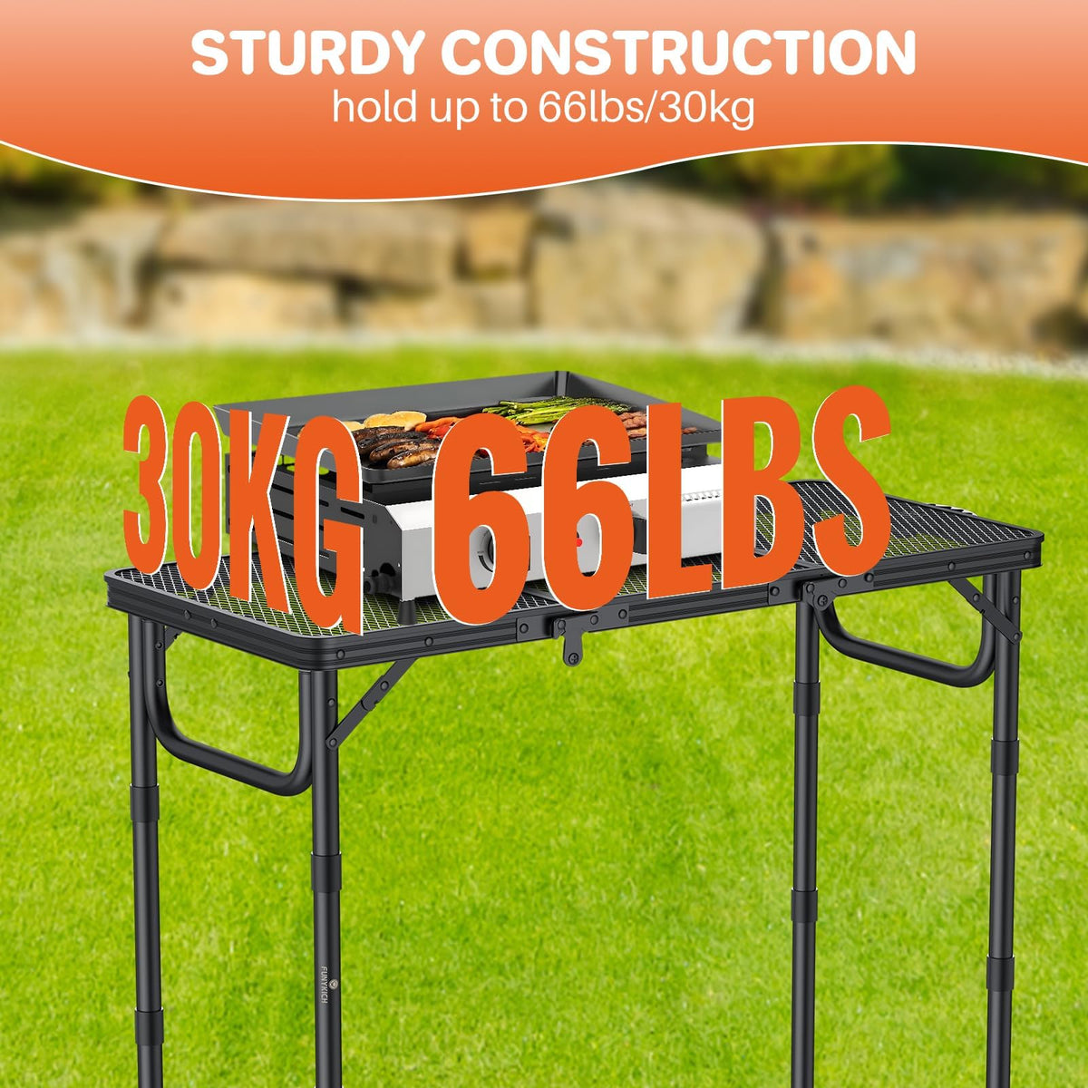 Folding Grill Table 3ft 3 Adjustable Heights Black Y4607