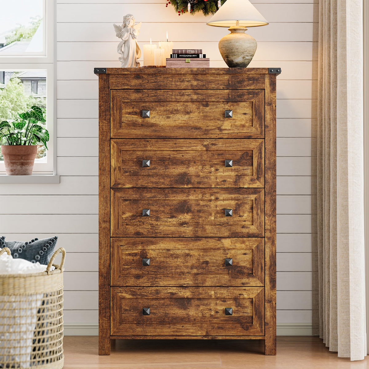 45.5" Tall 5-Drawer Brown Dresser Z2325