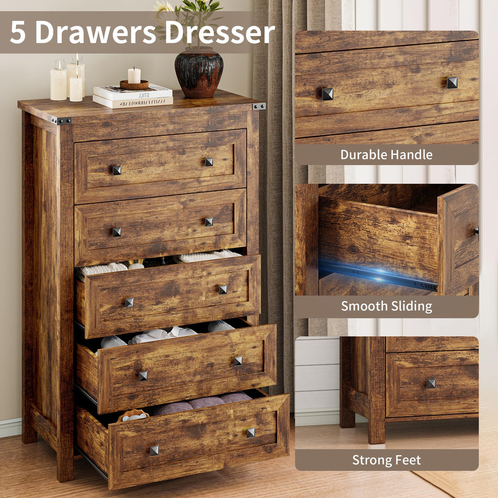 45.5" Tall 5-Drawer Brown Dresser Z2325