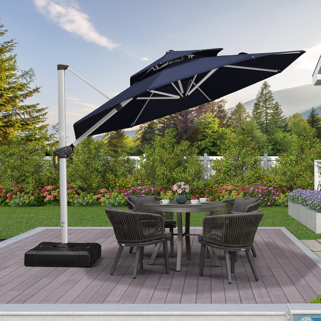 Navy Blue 10 FT Cantilever Patio Umbrella with Base J6986