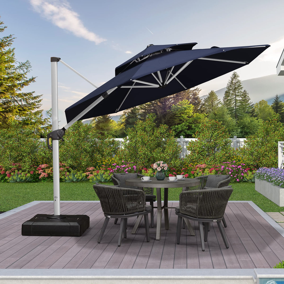 Navy Blue 10 FT Cantilever Patio Umbrella with Base J6986